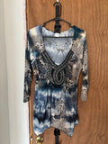 Venus Multicolor Dressy Blouse with Brooch - XL