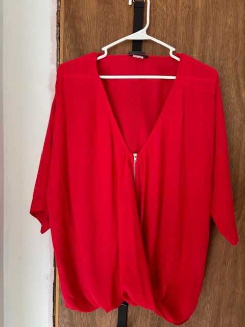 Venus Red Half-Zip Blouse - XL