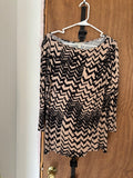 Cream & Black Dressy Blouse with U-Neck - Large