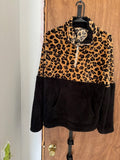 Cheetah Print & Black Half-Zip Sweatshirt - XL