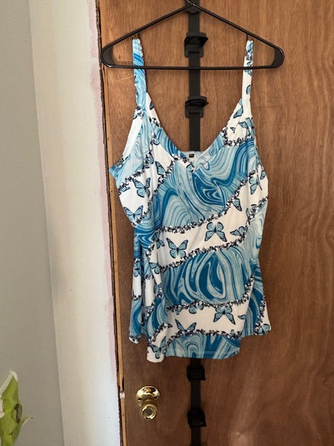 Butterfly Print Tank Top with Spaghetti Straps - XL