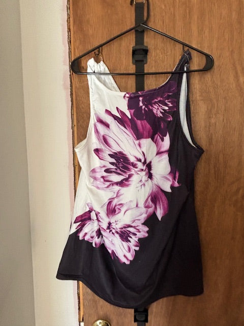 Purple Flowers on Black Tank Top - XL (New)