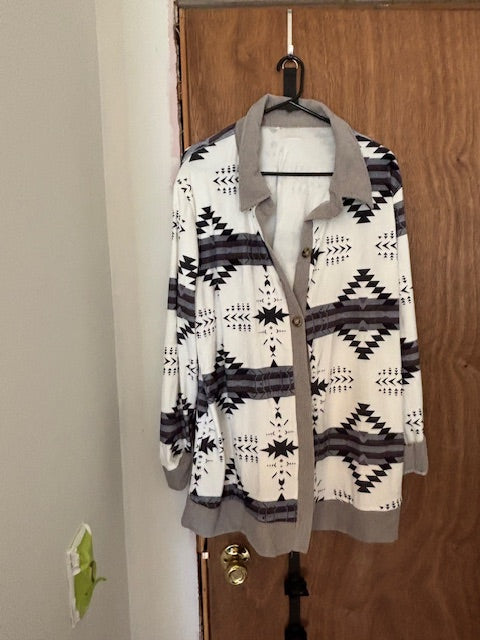 Aztec Print Button-Up Jacket - XL (New)