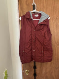 Maroon & Gray Hooded Vest with Zip & Buttons - Large
